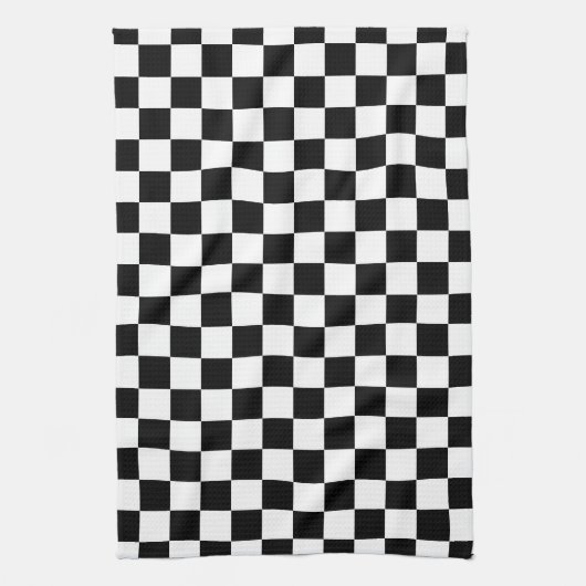 Classic White with Black Square Pattern Style Theedoek (Verticaal)