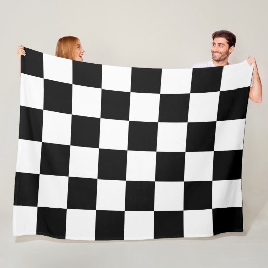 Classic White with Black Square Style Fleece Deken (In situ)