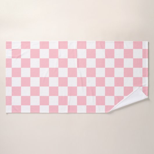 Classic White with Soft Pink Square Pattern Style Badhanddoek (Badhanddoek)