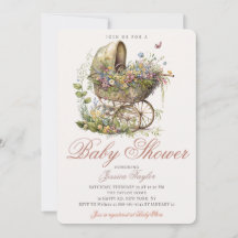 Classic Wicker Stroller Floral Girl Baby shower