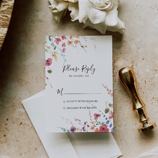 Classic Wild Colorful Floral Wedding RSVP Kaartje
