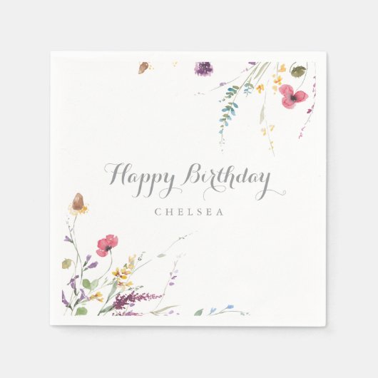 Classic Wild Kleurrijke Bloemen Gelukkige Verjaard Servet (Voorkant)