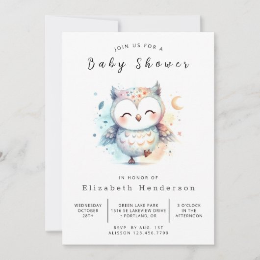 Classic Wild Owl Baby shower Kaart (Voorkant)