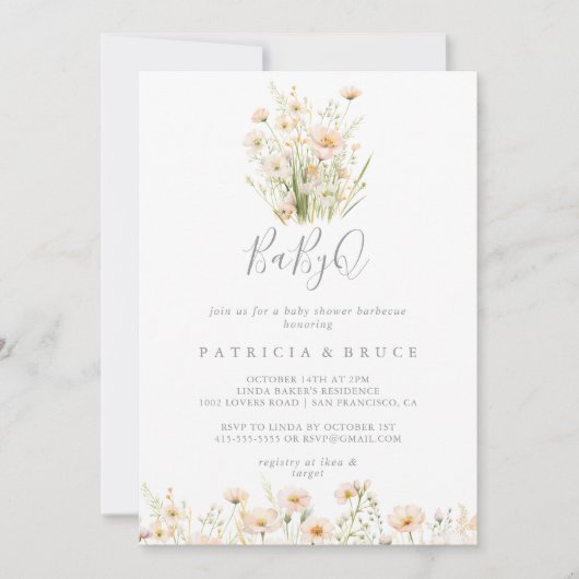 Classic Wildflower BabyQ Baby shower Barbecue Kaart (Voorkant)