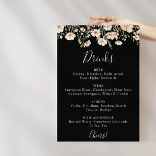 Classic Wildflower Black Wedding Drinken Menu Poster