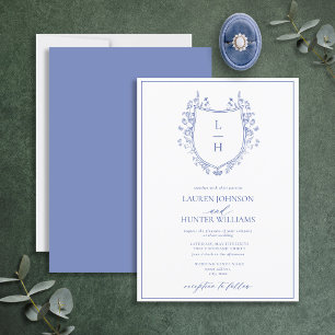 Classic Wildflower Monogram Crest Wedding Kaart