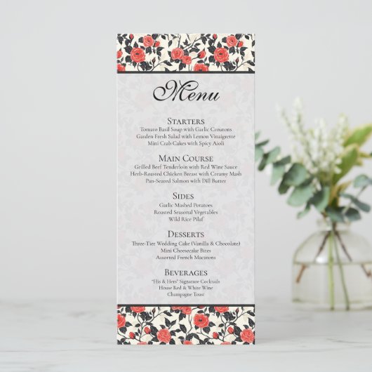 Classic Wildflower Rustic Rose Tropical Wedding  Menu (Staand voorkant)