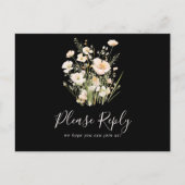 Classic Wildflower Zwart Menu Keuze RSVP Briefkaar (Voorkant)