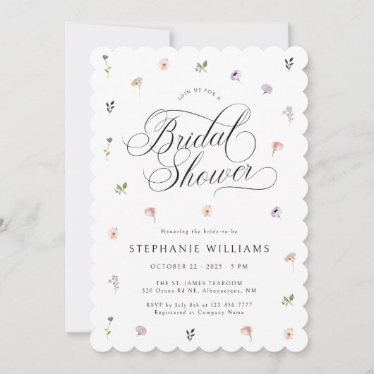 Classic Wildflowers Bruids Douche Uitnodiging (Voorkant)