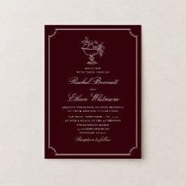 Classic Wine Red Double Frame Wedding Invitation Aankondiging