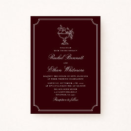 Classic Wine Red Double Frame Wedding Invitation Aankondiging