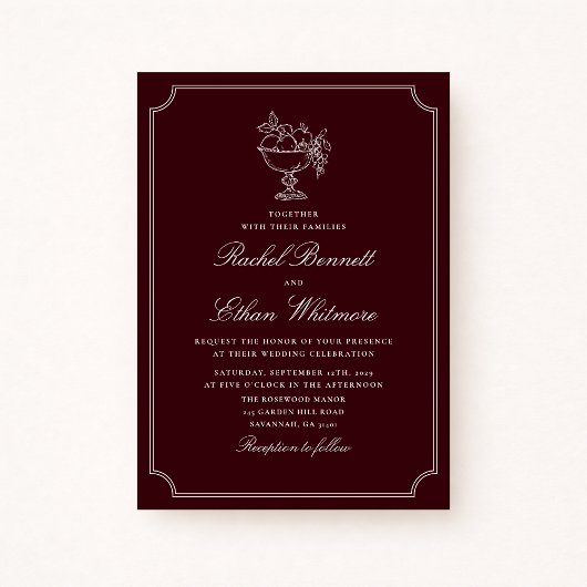 Classic Wine Red Double Frame Wedding Invitation Aankondiging