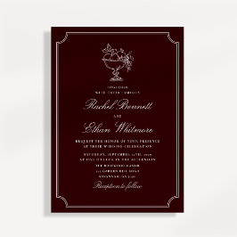 Classic Wine Red Double Frame Wedding Invitation Aankondiging