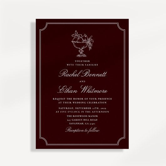 Classic Wine Red Double Frame Wedding Invitation Aankondiging