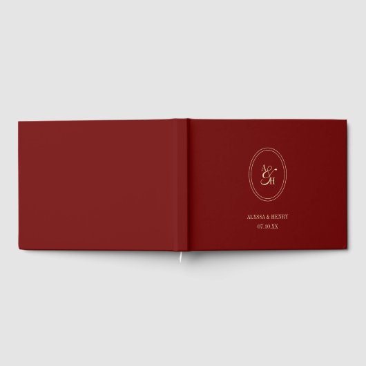 Classic Wine Red Monogram Custom Wedding Gastenboek (Volledig)