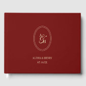 Classic Wine Red Monogram Custom Wedding Gastenboek (Voorkant)