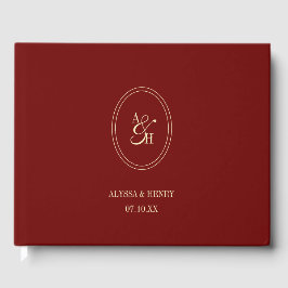 Classic Wine Red Monogram Custom Wedding Gastenboek