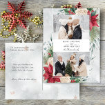 Classic Winter Botanical Two Photo Feestdagenkaart<br><div class="desc">This classic and traditional design features two photo templates with center blank element for your personalization on a background of watercolor style poinsettias,  white roses and pine on a misty gray background.</div>