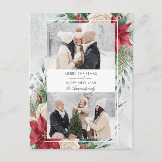 Classic Winter Botanical Two Photo Feestdagenkaart (Voorkant)