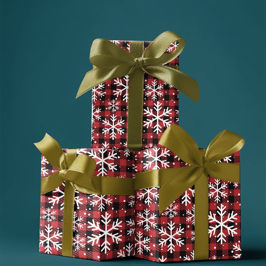 Classic Winter Buffalo Plaid Snowflake Cadeaupapier