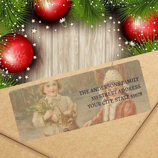 Classic Winter Children with Deer Etiket