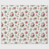 Classic Winter Clock and Poinsettia Christmas  Cadeaupapier (Vlak)