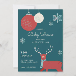 Classic Winter Deer baby shower Kaart