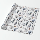 Classic Winter Witte Rustieke Waterverf Botanicals Cadeaupapier (Uitgerold)