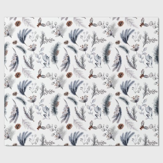 Classic Winter Witte Rustieke Waterverf Botanicals Cadeaupapier (Zoom)