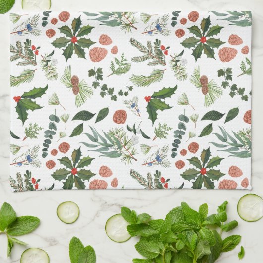 Classic Winter Woodland Waterverf Forest Holiday Theedoek (Gevouwen)