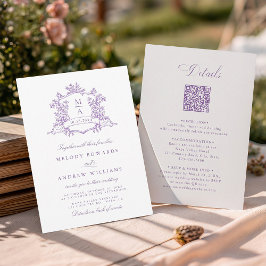 Classic Wisteria Floral Crest Wedding All in One Kaart