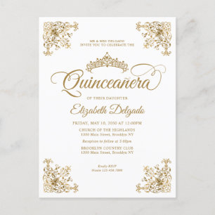 Classic Wit Goud Lijst Tiara Quinceanera Briefkaart