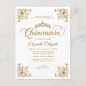  Classic Wit Goud Lijst Tiara Quinceanera Briefkaart (Voorkant)