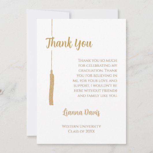 Classic Wit Goud Tassel Afstuderen Dank u Kaart (Voorkant)