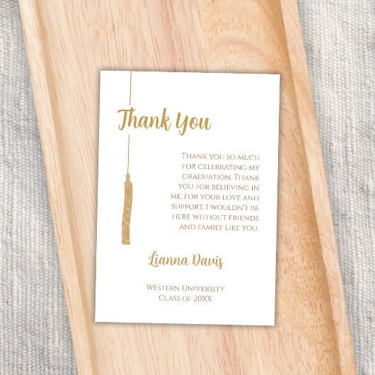 Classic Wit Goud Tassel Afstuderen Dank u Kaart
