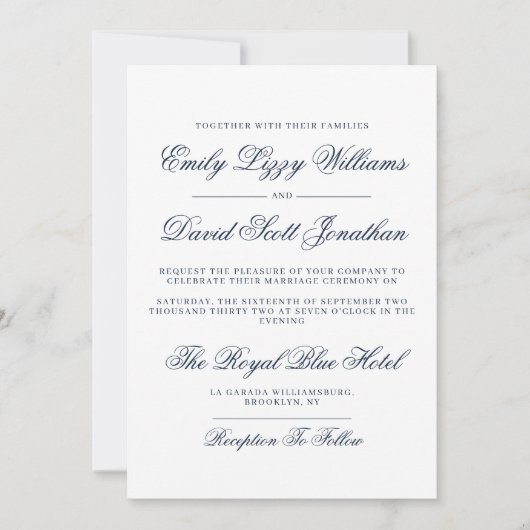 Classic Wit Navy Script Formal Kaart (Voorkant)
