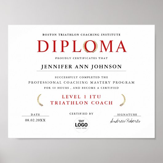 Classic Wit Rood Afstuderen Diploma Award Digita Poster (Voorkant)