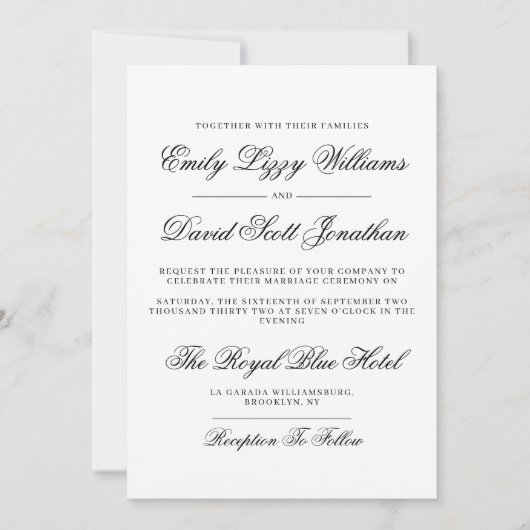 Classic Wit  Zwart Script Formal Kaart (Voorkant)