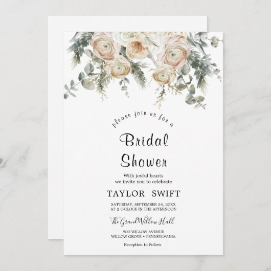 Classic Witte Bloemen Bruids Douche Uitnodiging (Voorkant / Achterkant)