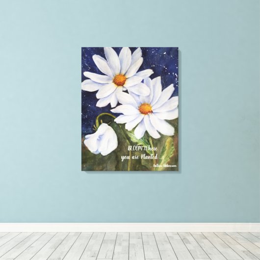 Classic Witte Daisies in Waterverf Canvas Afdruk (Insitu (Houten vloer))