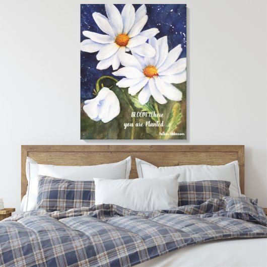 Classic Witte Daisies in Waterverf Canvas Afdruk (Insitu (Slaapkamer))