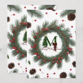 Classic Woodland Wreath Flat Holiday Kaart – Rusti (Voorkant / Achterkant)