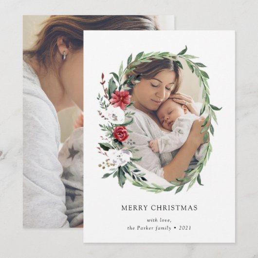 Classic Wreath | Eenvoudige twee foto's voor pretk Feestdagenkaart (Voorkant / Achterkant)