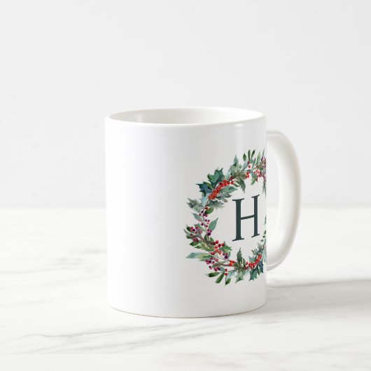 Classic Wreath Holiday Monogram Koffiemok (Voorkant rechts)