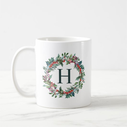 Classic Wreath Holiday Monogram Koffiemok (Links)