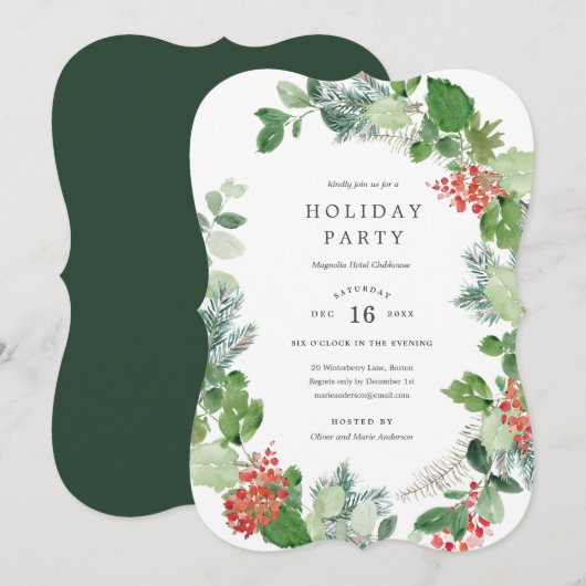 Classic Wreath Holiday Party Uitnodiging (Voorkant / Achterkant)