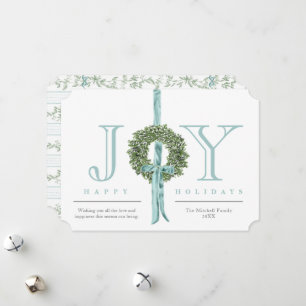 Classic Wreath Ribbon Waterverf Patroon Geen foto Feestdagenkaart