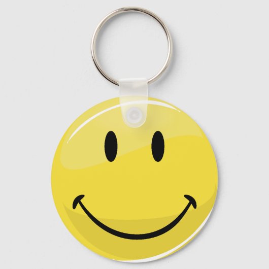 Classic Yellow Big Happy Face Button Sleutelhanger (Voorkant)