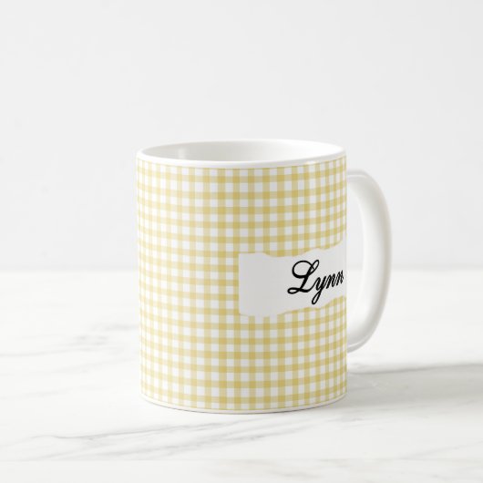 Classic Yellow Gingham Personalized Name  Koffiemok (Voorkant rechts)