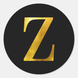 Classic Yellow Gold Foil Monogram Z op zwart Ronde Sticker